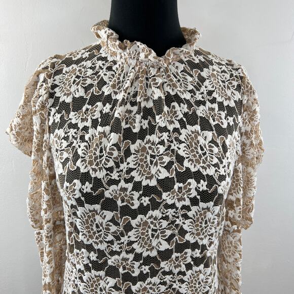 ANTHROPOLOGIE DOLAN Sheer Ivory Lace Puff Sleeve Mock Neck Blouse Top Size M NEW - Picture 5 of 13